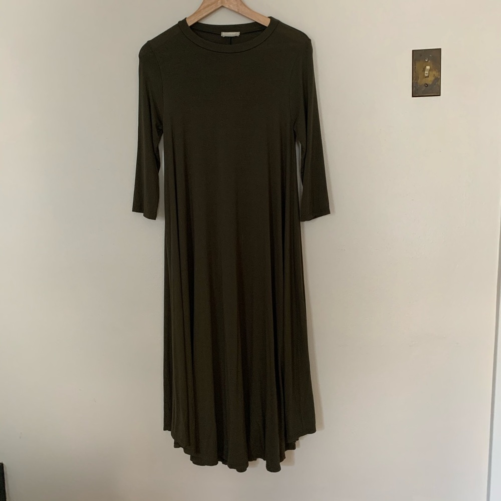 3/4 sleeve olive green swing dress Roolee